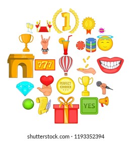Prize icons set. Cartoon set of 25 prize vector icons for web isolated on white background