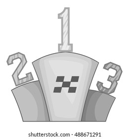 Prize pedestal icon in black monochrome style isolated on white background. Rewarding symbol vector illustration