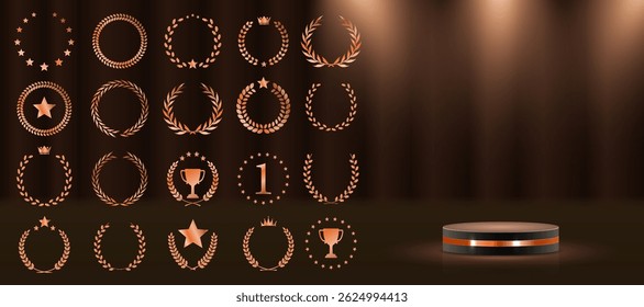 Prize pedestal sparkles under soft radiant beams. Gold podium design highlights center stage moment. Platform curves form elegant 3D display shape. Trophy-ready scene fits awards and luxury branding.