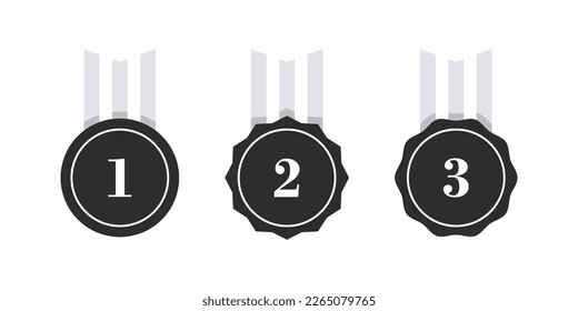 Prize place labels. Award badge set. Award icons. Medal icons. Vector illustration