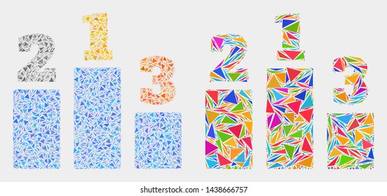 Prize places collage icon of triangle items which have variable sizes and shapes and colors. Geometric abstract vector design concept of prize places.
