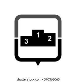 Prize podium - black vector icon; map pointer;  message bubble