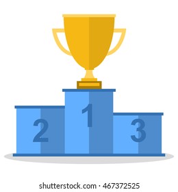 Prize podium. First place award. Champions or winners infographic elements. Vector illustration