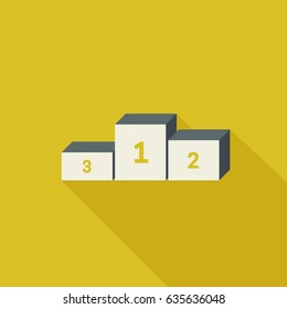 Prize podium with long shadow. Vector winner pedestal on yellow background.