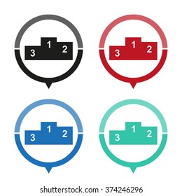 Prize podium - vector icon; map pointer;  message bubble