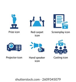 Prize, Red carpet, Screenplay, Projector, Hand speaker, Casting, Blue Icon Set