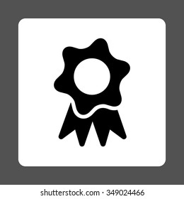 Prize Seal vector icon. Style is flat rounded square button, black and white colors, gray background.