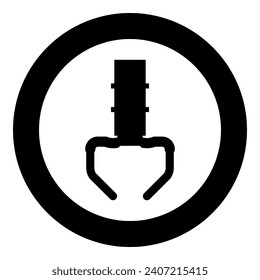 Prize toy manipulator iron hook crane claw picker icon in circle round black color vector illustration image solid outline style