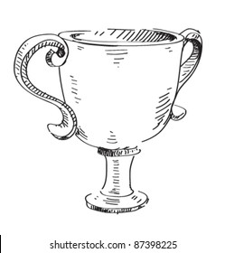 Prize trophy icon. Hand drawing cartoon sketch illustration in childish doodle style