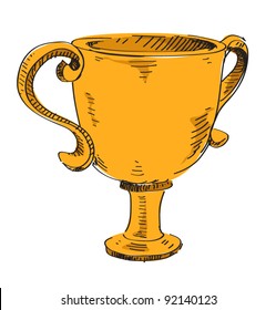 Prize trophy icon. Hand drawing cartoon sketch illustration in childish doodle style