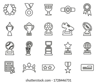 Prize Or Trophy Icons Black & White Thin Line Set Big