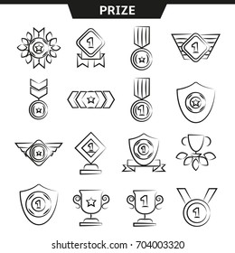 prize and trophy icons in hand drawn style