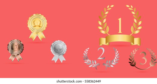 Prize. Trophy icons set. Beautiful golden trophy cups and awards of different shape realistic set