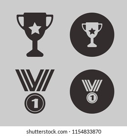 prize vector icons set. with medal and trophy cup in set