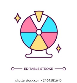 Prize wheel RGB color icon. Game of chance. Lottery type. Lucky wheel. Fairground attraction. Festival game. Isolated vector illustration. Simple filled line drawing. Editable stroke