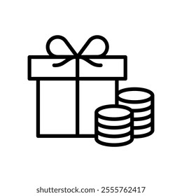 Prizes win coins icon. Extra Bonus Gift boxes with ribbon icons black Set. Gift box badge Flat style. Surprising gift boxes label, Gift wrapping sticker, Christmas box icon. Vector Illustration.