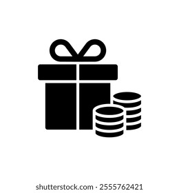 Prizes win coins icon. Extra Bonus Gift boxes with ribbon icons black Set. Gift box badge Flat style. Surprising gift boxes label, Gift wrapping sticker, Christmas box icon. Vector Illustration.