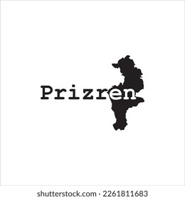 Prizren map and black lettering design on white background