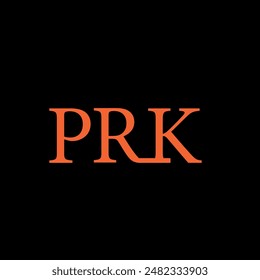 Diseño del logotipo de la letra de PRK sobre fondo negro. PRK creativo