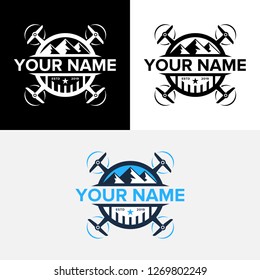 Pro Drone Fly Wing Propeller Mountain Nature Icon Logo