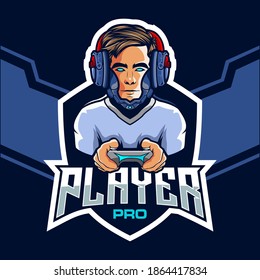 Pro esports gamer with a robot head logo design