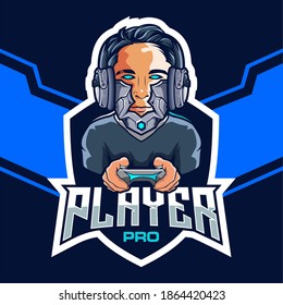 Pro esports gamer with a robot head logo design