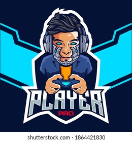 Pro esports gamer with a robot head logo design