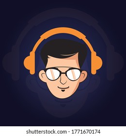 Pro gamer boy logo design. Gamer with glasses Gaming logo illustration vector on dark background