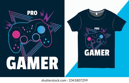 Pro Gamer Gaming T-shirt Design Vector Illustration, Modern Game Console Line Art T-shirt