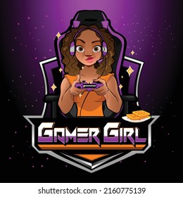 Pro Gamer Girl Esport Gaming Mascot Logo Design