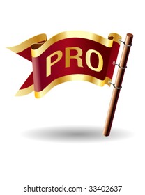 Pro icon on royal vector flag button good for use in print, on websites, or on promotional materials.