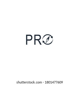 PRO inscription with a compass sign. Vector icon isolated on white background.