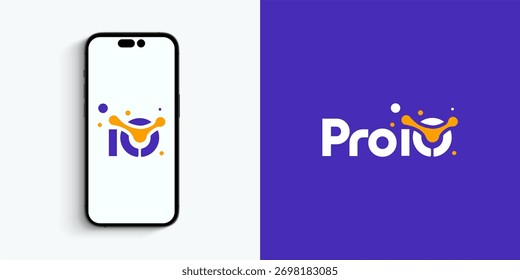 Pro IO App Logo Design Concept mit Mobile Mock Up