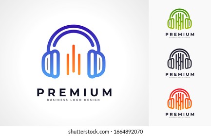 Pro Logo headphones. Musical equalizer. Streaming music.