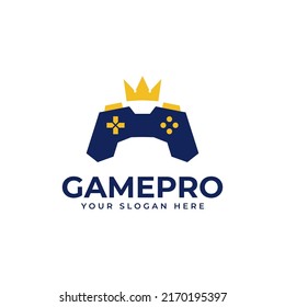 Pro Player Gamer Logo Design Concept With Joystick Game and Crown