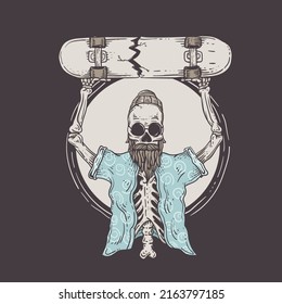pro skull skater with broken skateboard