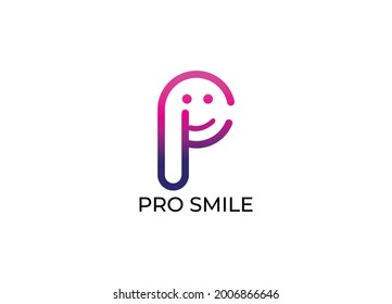 Pro smile Abstract p Letter modern emblem modern logo design