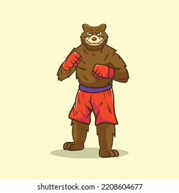 Pro Wrestling Bear Cartoon Mascot Vector Funny Happiness Fight