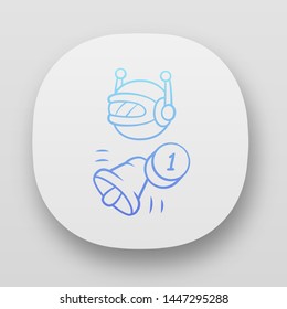 Proactive bot app icon. Sending messages, incoming notifications. Text alert. Reminder, alarm. Artificial intelligence. UI/UX user interface. Web or mobile applications. Vector isolated illustrations