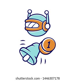 Proactive bot color icon. Sending messages, incoming notifications. Text alert. Reminder, alarm. Network communication. Artificial intelligence. Isolated vector illustration