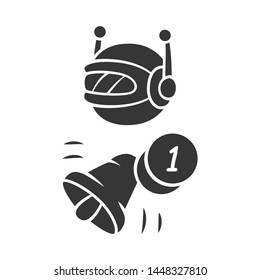 Proactive Bot Glyph Icon. Sending Messages. Text Alert. Reminder, Alarm. Network Communication. Artificial Intelligence. Silhouette Symbol. Negative Space. Vector Isolated Illustration