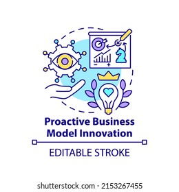 Proactive Business Model Innovation Concept Icon. Future Innovation Concept Abstract Idea Thin Line Illustration. Isolated Outline Drawing. Editable Stroke. Arial, Myriad Pro-Bold Fonts Used