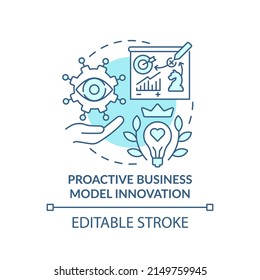 Proactive Business Model Innovation Turquoise Concept Icon. Future Innovation Concept Abstract Idea Thin Line Illustration. Isolated Outline Drawing. Editable Stroke. Arial, Myriad Pro-Bold Fonts Used