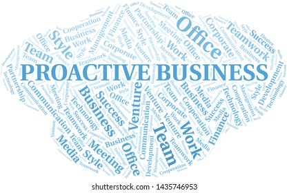 Proactive Business word cloud. Collage made with text only.