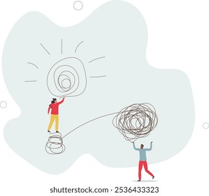 Proactive and reactive thinking, chaos and order theory or simplify idea to solve difficulty problems concept.flat characters.
