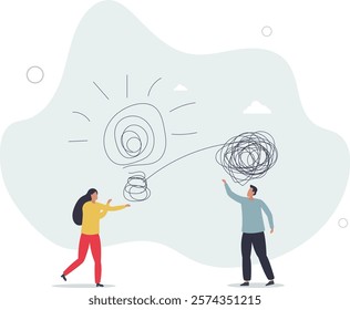 Proactive and reactive thinking, chaos and order theory or simplify idea to solve difficulty problems concept.flat characters.