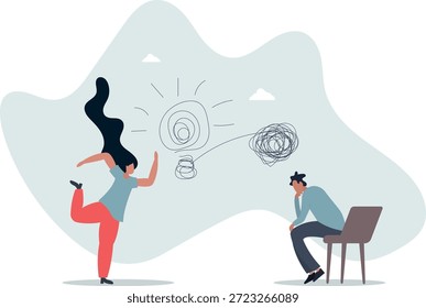 Pensamiento proactivo y reactivo, teoría del caos y el orden o simplificar la idea para resolver problemas de dificultad. Concepto de vida y empleo de las personas.