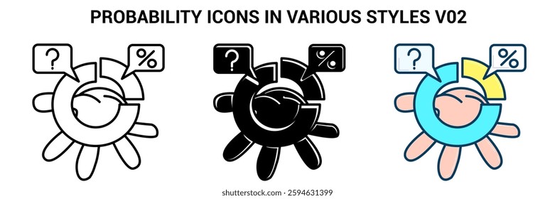 Probability icon represented by percentage probability diagram Line, Filled, Color style.