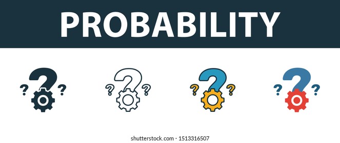 Probability icon set. Premium simple element in diferent styles from crm icons collection. Set of probability icon in filled, outline, colored and flat symbols concept.