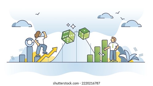 Probability and possible likelihood mathematical measurement outline concept. Statistics calculation and potential chance analysis with estimate data assessment vector illustration. Win possibility.